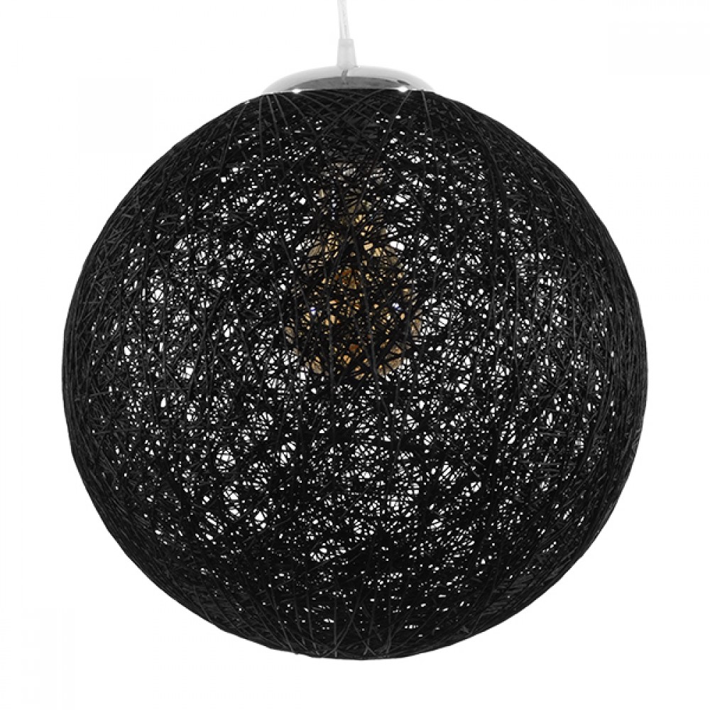 GloboStar® OCEANA 01360 Vintage Κρεμαστό Φωτιστικό Οροφής Μονόφωτο 1 x E27 Μαύρο Ξύλινο Ψάθινο Rattan Φ40 x Υ40cm