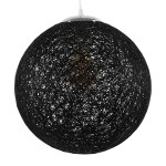 GloboStar® OCEANA 01360 Vintage Κρεμαστό Φωτιστικό Οροφής Μονόφωτο 1 x E27 Μαύρο Ξύλινο Ψάθινο Rattan Φ40 x Υ40cm