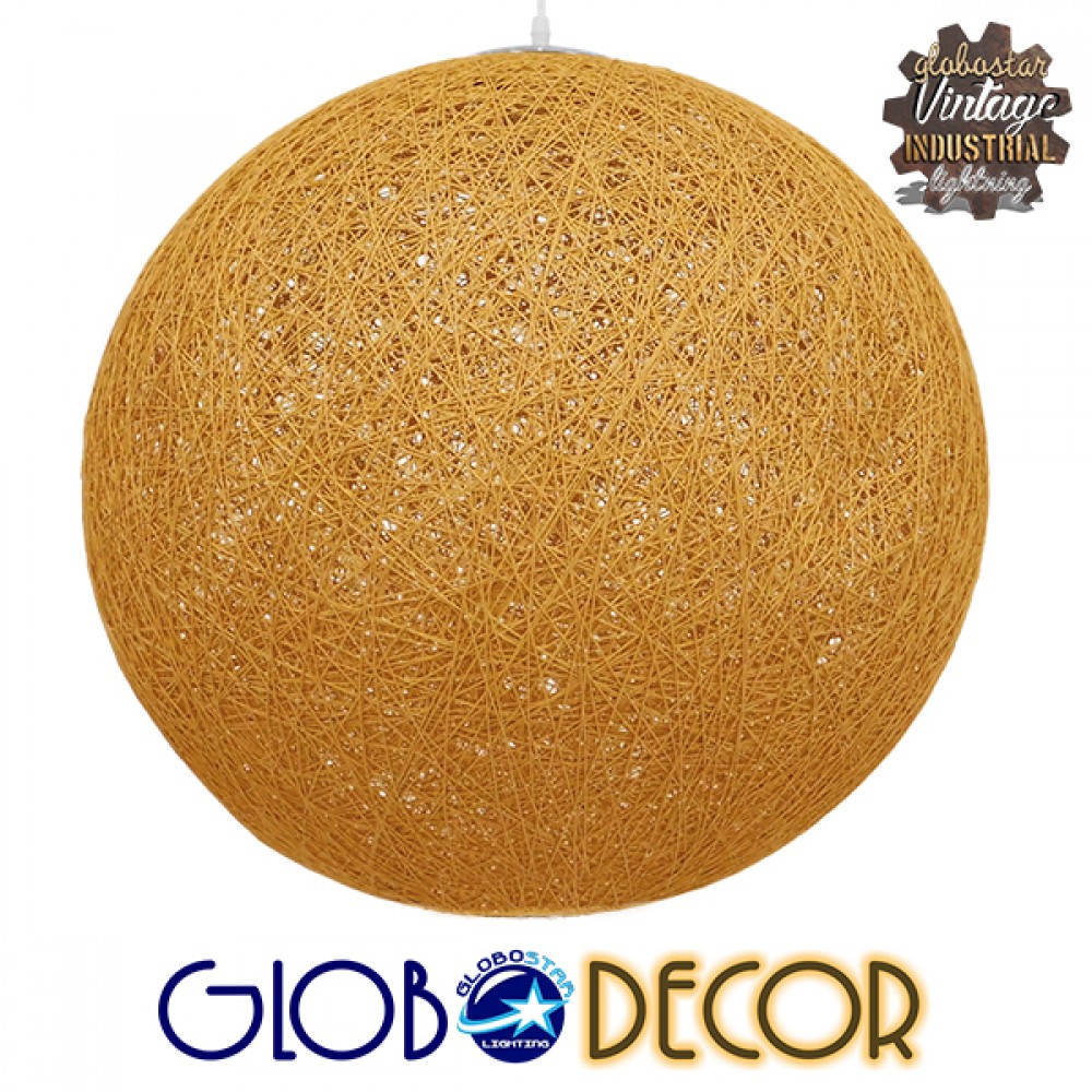 GloboStar® OCEANA 01361 Boho Κρεμαστό Φωτιστικό Μπάλα Μονόφωτο 1 x E27 IP20 Μπεζ & Χρυσό Σχοινί - Μ60 x Π60 x Υ60cm