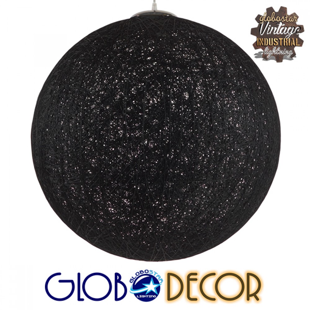 GloboStar® OCEANA 01364 Boho Κρεμαστό Φωτιστικό Μπάλα Μονόφωτο 1 x E27 IP20 Μαύρο Σχοινί - Μ60 x Π60 x Υ60cm