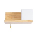 GloboStar® AMITY RIGHT 01366 Μοντέρνο Φωτιστικό Τοίχου Απλίκα Ραφάκι Μονόφωτο 1 x E27 AC220-240V IP20 - Μ30 x Π14 x Υ14cm - Μπεζ Ξύλινο με Λευκό Ματ Γυαλί Κύβος - 5 Χρόνια Εγγύηση