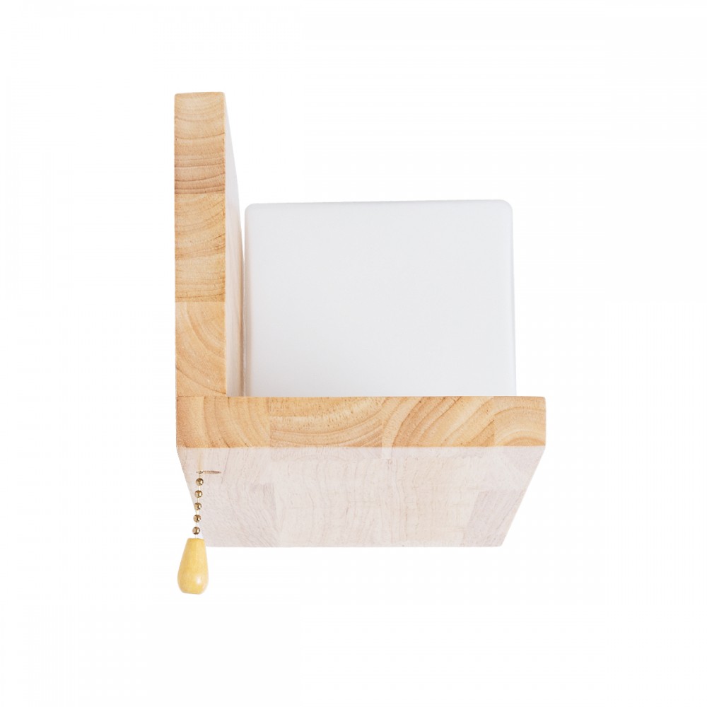 GloboStar® AMITY RIGHT 01366 Μοντέρνο Φωτιστικό Τοίχου Απλίκα Ραφάκι Μονόφωτο 1 x E27 AC220-240V IP20 - Μ30 x Π14 x Υ14cm - Μπεζ Ξύλινο με Λευκό Ματ Γυαλί Κύβος - 5 Χρόνια Εγγύηση