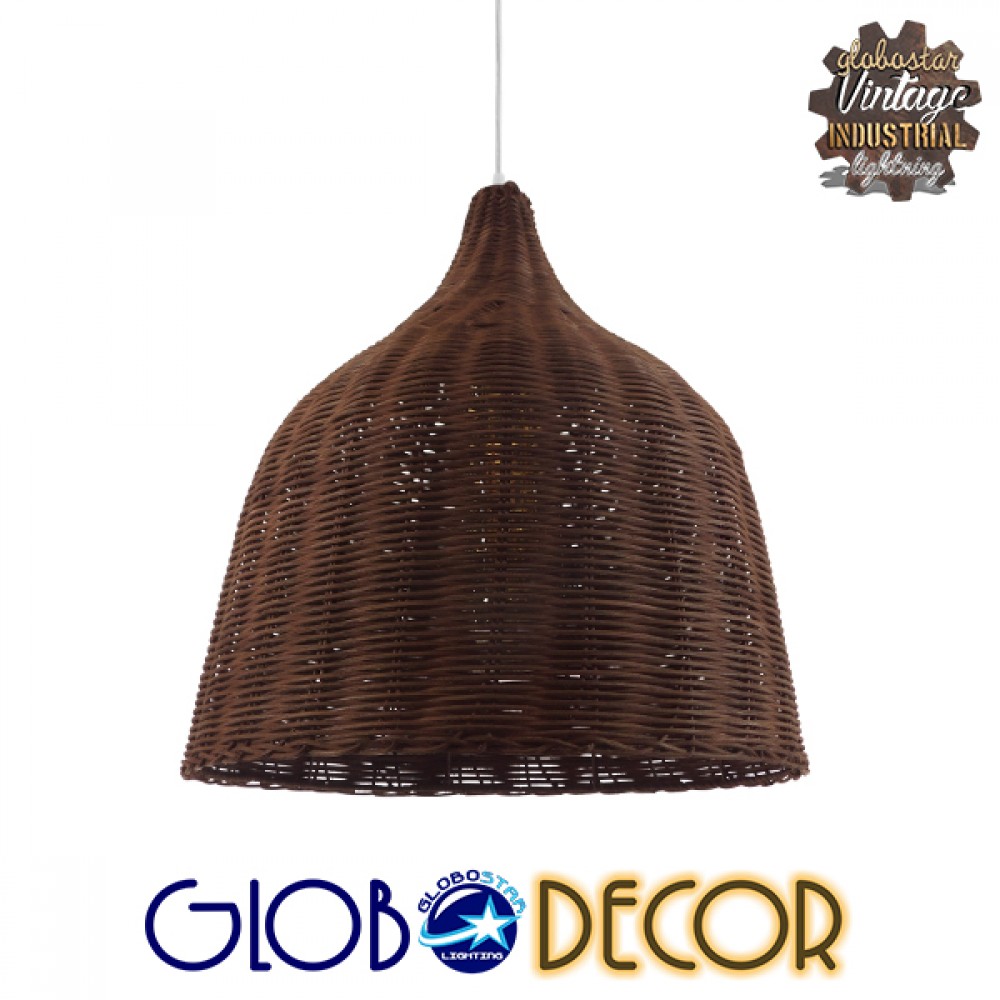 GloboStar® BAHAMAS 01368 Boho Κρεμαστό Φωτιστικό Καμπάνα Μονόφωτο 1 x E27 IP20 Καφέ Ξύλο - Μ45 x Π45 x Υ45cm