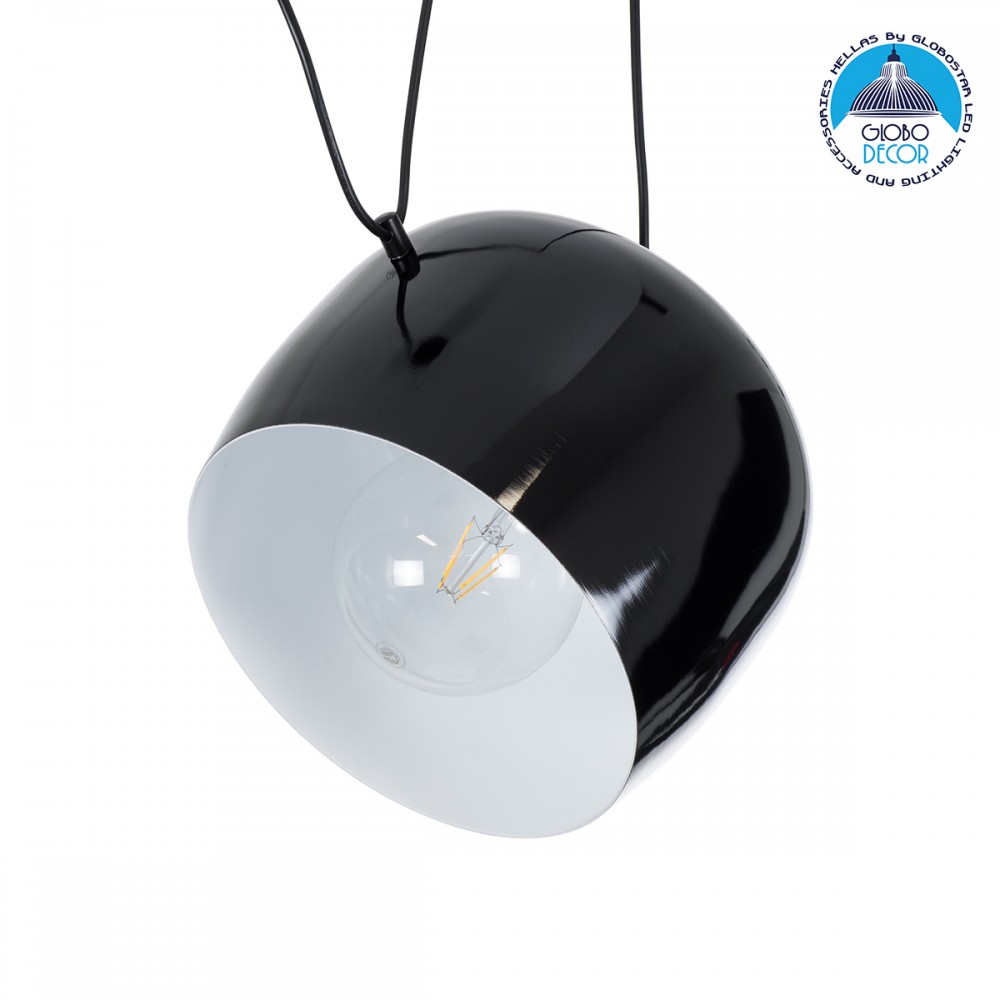 GloboStar® JASPER 01373 Μοντέρνο Κρεμαστό Φωτιστικό Ανάρτηση Μονόφωτο 1 x E27 IP20 Μαύρο & Λευκό Μέταλλο - Μ26.5 x Π26.5 x Υ20.5cm