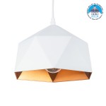 GloboStar® HEXAGON 01377 Μοντέρνο Κρεμαστό Φωτιστικό Οροφής Μονόφωτο 1 x E27 Λευκό Χρυσό Μεταλλικό Καμπάνα Φ21.5 x Υ15cm