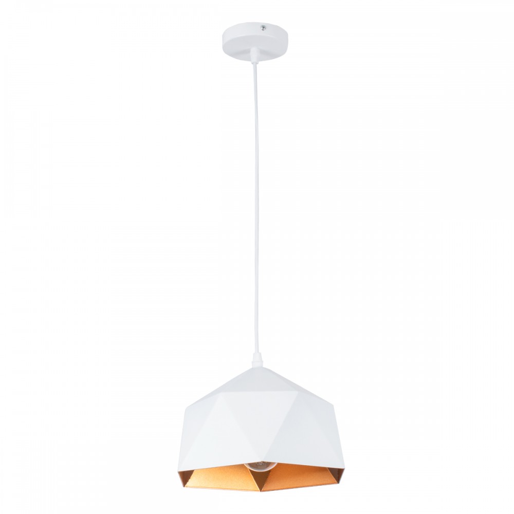 GloboStar® HEXAGON 01377 Μοντέρνο Κρεμαστό Φωτιστικό Οροφής Μονόφωτο 1 x E27 Λευκό Χρυσό Μεταλλικό Καμπάνα Φ21.5 x Υ15cm