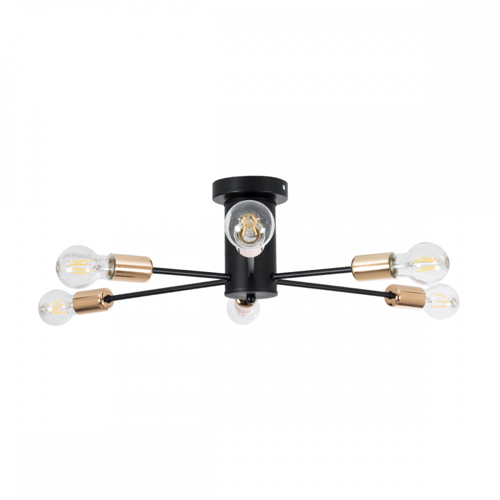 GloboStar® DAMASCO 01384 Μοντέρνο Industrial Φωτιστικό Οροφής Πολύφωτο 6 x E27 Μαύρο Μεταλλικό Πλέγμα Φ58 x Y17cm