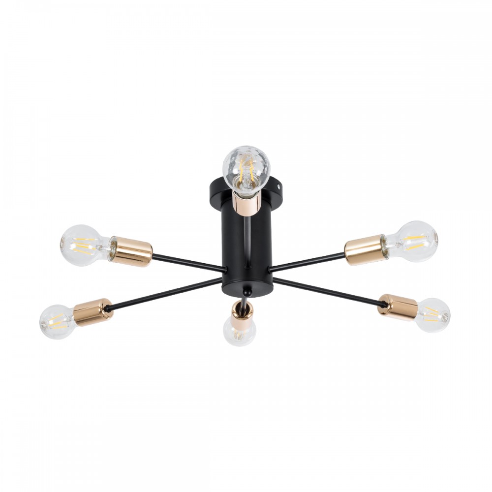 GloboStar® DAMASCO 01384 Μοντέρνο Industrial Φωτιστικό Οροφής Πολύφωτο 6 x E27 Μαύρο Μεταλλικό Πλέγμα Φ58 x Y17cm