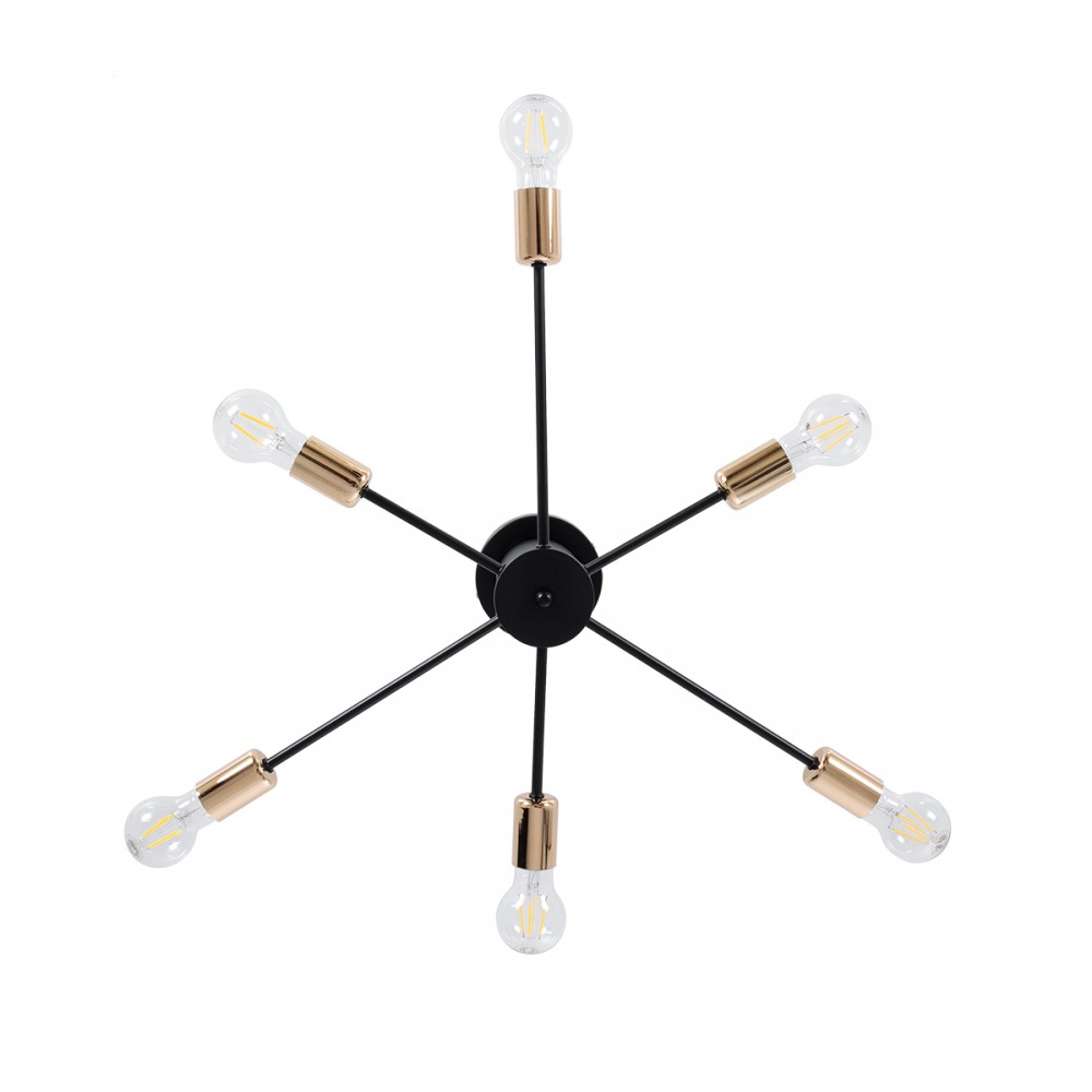 GloboStar® DAMASCO 01384 Μοντέρνο Industrial Φωτιστικό Οροφής Πολύφωτο 6 x E27 Μαύρο Μεταλλικό Πλέγμα Φ58 x Y17cm