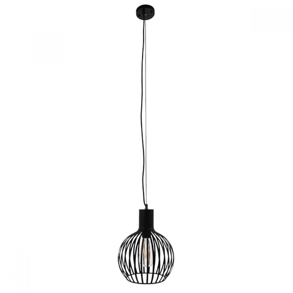 GloboStar® SCANDI 01386 Vintage Κρεμαστό Φωτιστικό Πλέγμα Μονόφωτο 1 x E27 IP20 Μαύρο Μέταλλο - Μ23 x Π23 x Υ30cm