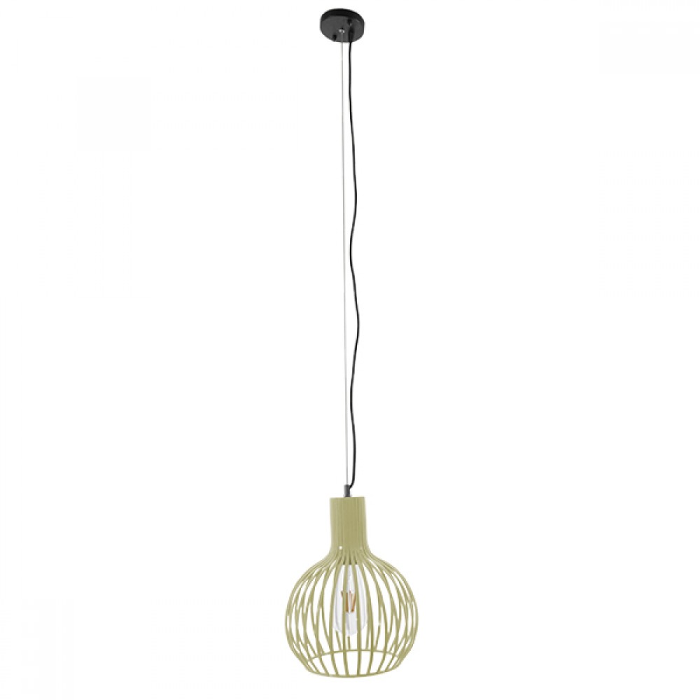 GloboStar® SCANDI 01387 Vintage Κρεμαστό Φωτιστικό Πλέγμα Μονόφωτο 1 x E27 IP20 Μπεζ Μέταλλο - Μ23 x Π23 x Υ30cm
