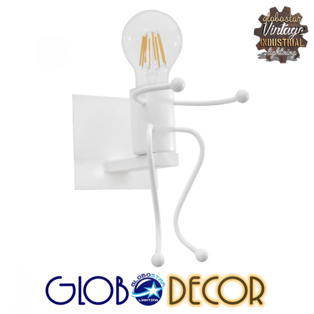 GloboStar® LITTLE MAN 01389 Μοντέρνο Επιτοίχιο Φωτιστικό Απλίκα Μονόφωτο 1 x E27 IP20 Λευκό Μέταλλο - Μ12 x Π19 x Υ17cm