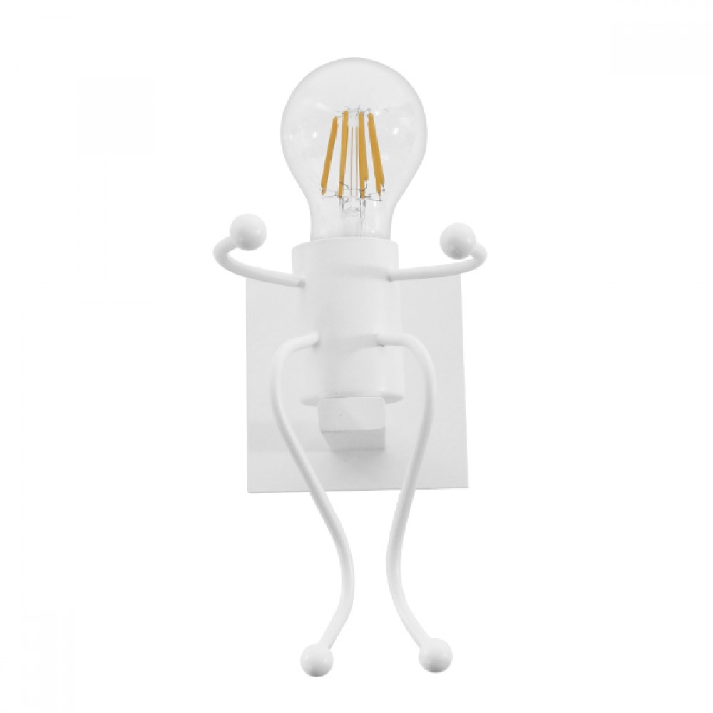 GloboStar® LITTLE MAN 01389 Μοντέρνο Φωτιστικό Τοίχου Απλίκα Μονόφωτο Λευκό Μεταλλικό Μ12 x Π19 x Υ17cm