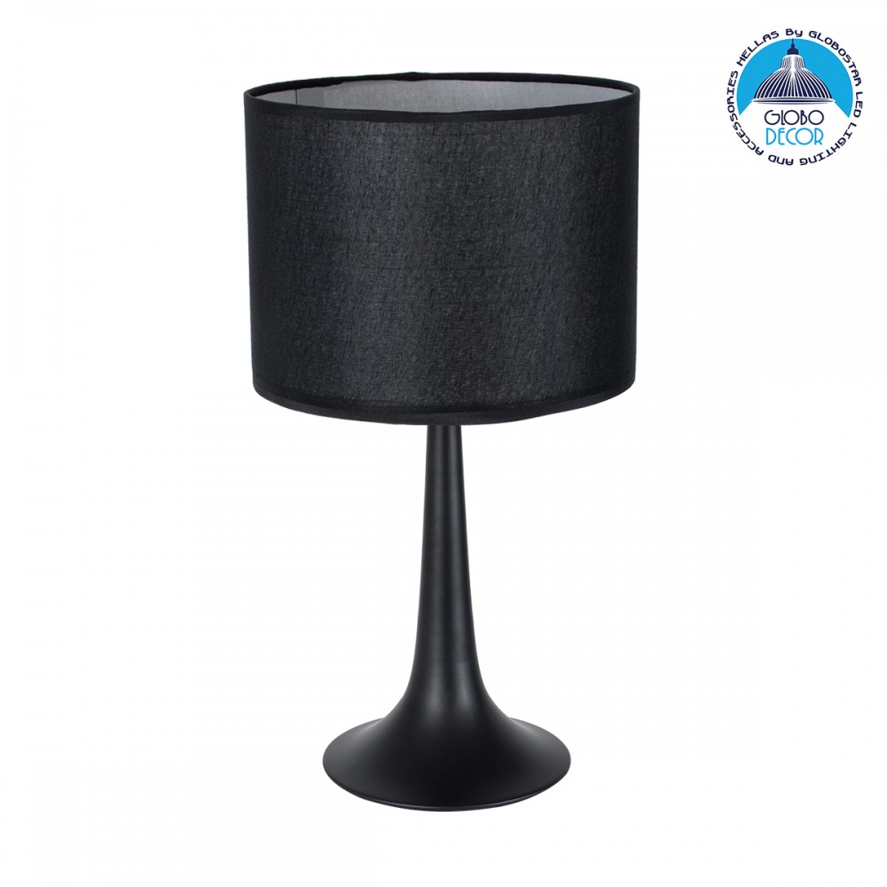 GloboStar® AMBROSIA 01394 Μοντέρνο Επιτραπέζιο Φωτιστικό Πορτατίφ Μονόφωτο 1 x E27 IP20 Μαύρο Μέταλλο με Μαύρο Ύφασμα - Μ25 x Π25 x Υ46cm