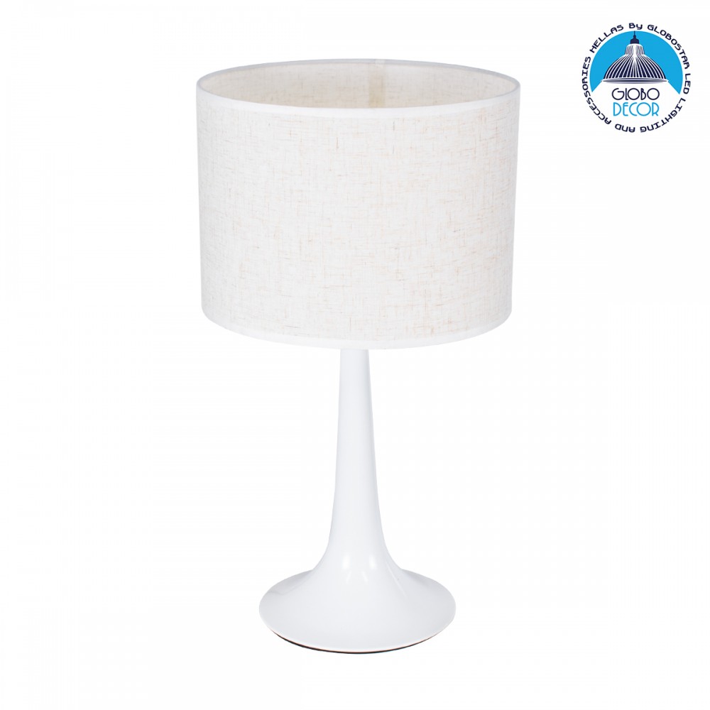 GloboStar® AMBROSIA 01395 Μοντέρνο Επιτραπέζιο Φωτιστικό Πορτατίφ Μονόφωτο 1 x E27 IP20 Λευκό Μέταλλo με Λευκό Ύφασμα - Μ25 x Π25 x Υ46cm