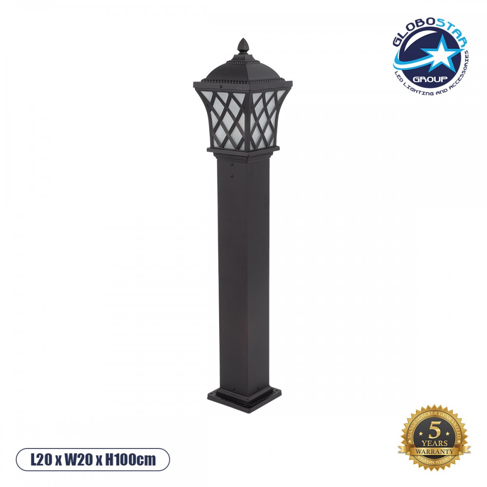 GloboStar® SHELTER 01400 Vintage Φωτιστικό Κολωνάκι Κήπου Μονόφωτο 1 x E27 Καφέ Μεταλλικό Πλέγμα L19 x W19 x H100cm