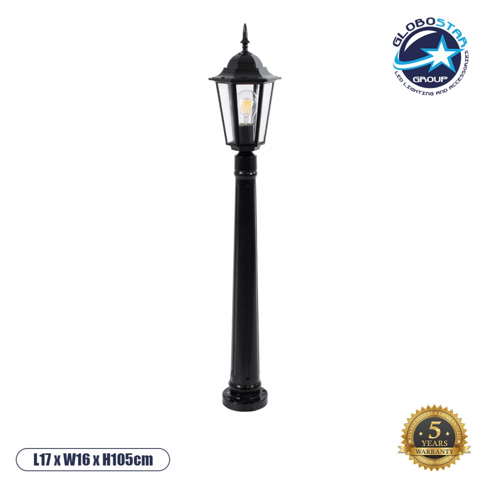 GloboStar® ELLIPSE 01401 Vintage Φωτιστικό Κολωνάκι Κήπου  Μονόφωτο 1 x E27 Μαύρο Μεταλλικό Πλέγμα L17 x W16 x H105cm