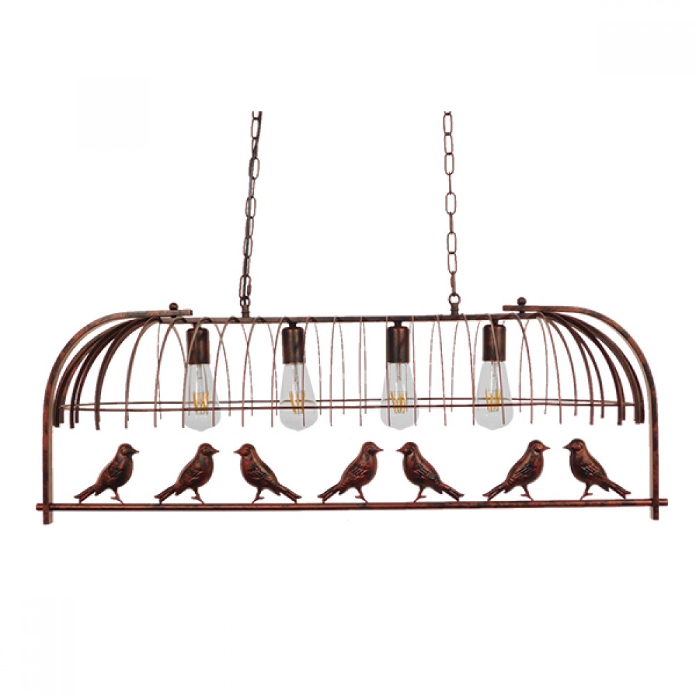 GloboStar® NEST 01402 Vintage Industrial Κρεμαστό Φωτιστικό Οροφής Πολύφωτο 4 x E27 Καφέ Σκουριά Μεταλλικό Πλέγμα Μ105 x Π36.5 x Y37cm