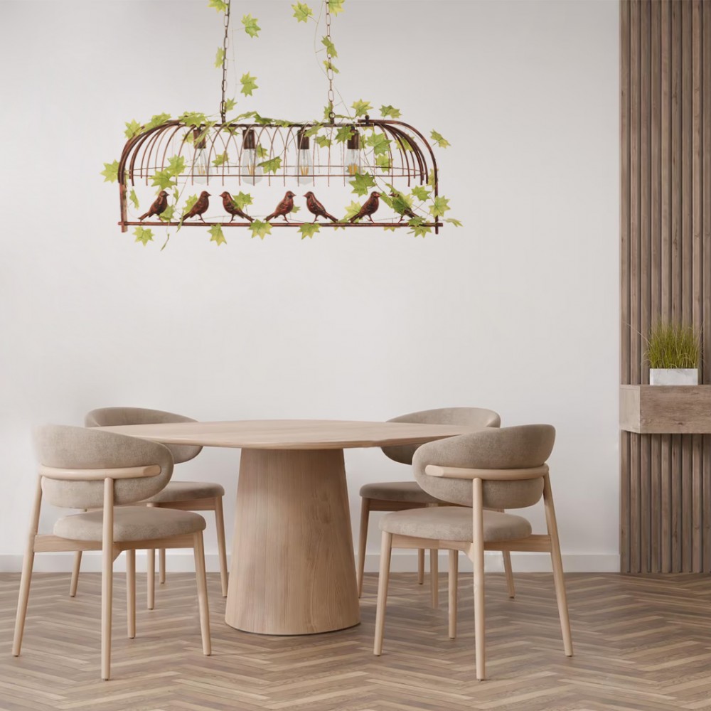 GloboStar® NEST 01402 Vintage Industrial Κρεμαστό Φωτιστικό Οροφής Πολύφωτο 4 x E27 Καφέ Σκουριά Μεταλλικό Πλέγμα Μ105 x Π36.5 x Y37cm