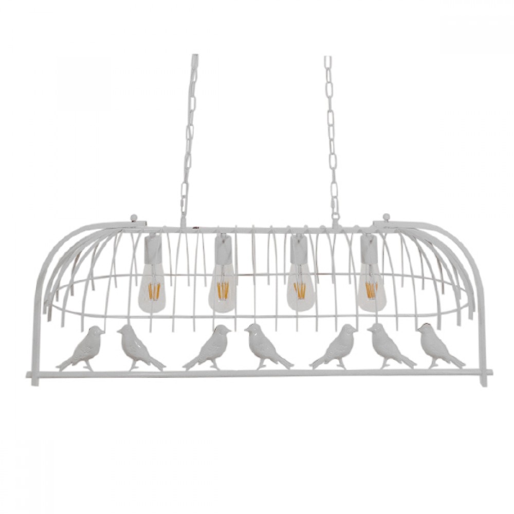 GloboStar® NIDUS 01403 Vintage Industrial Κρεμαστό Φωτιστικό Οροφής Πολύφωτο 4 x E27 Λευκό Μεταλλικό Πλέγμα Μ105 x Π37 x Y36.5cm