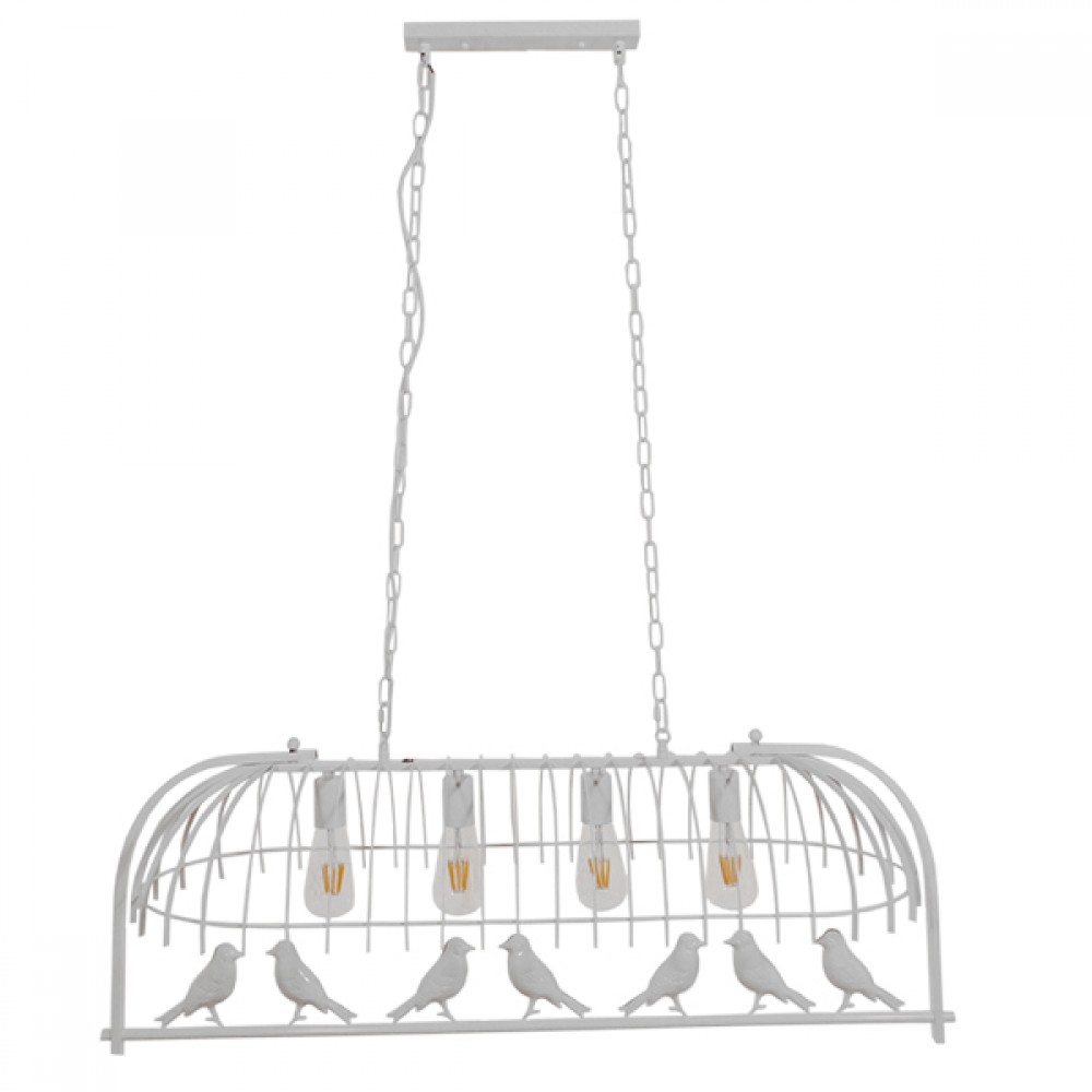 GloboStar® NIDUS 01403 Vintage Industrial Κρεμαστό Φωτιστικό Οροφής Πολύφωτο 4 x E27 Λευκό Μεταλλικό Πλέγμα Μ105 x Π37 x Y36.5cm
