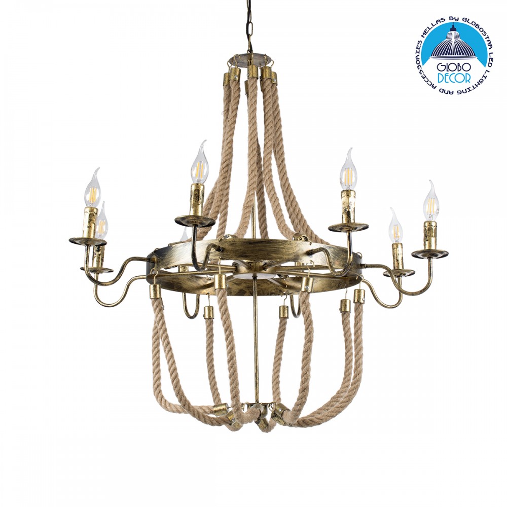 GLOBOSTAR® VICTORIAN 01405 Vintage Κρεμαστό Φωτιστικό Οροφής με Ντουί 8 x E14 AC 220-240V IP20 - Μπρούτζινο Εφέ Σκουριάς & Μπεζ - Μ87 x Π87 x Υ80cm