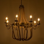 GloboStar® BAVARIAN 01405 Vintage Κρεμαστό Φωτιστικό Οροφής Πολύφωτο 8 x E14 Μπρούτζινο Σκουριά Μεταλλικό Πολυέλαιος με Μπεζ Σχοινί Φ87 x Υ80cm