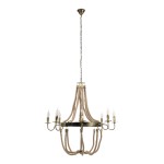 GloboStar® BAVARIAN 01405 Vintage Κρεμαστό Φωτιστικό Οροφής Πολύφωτο 8 x E14 Μπρούτζινο Σκουριά Μεταλλικό Πολυέλαιος με Μπεζ Σχοινί Φ87 x Υ80cm