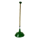 GloboStar® CRANE 01408 Vintage Industrial Κρεμαστό Φωτιστικό Οροφής Μονόφωτο 1 x E27 Πράσινο Λευκό Μεταλλικό Καμπάνα Πλέγμα με Μπεζ Σχοινί Φ36 x Υ31cm