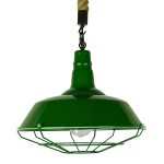 GloboStar® CRANE 01408 Vintage Industrial Κρεμαστό Φωτιστικό Οροφής Μονόφωτο 1 x E27 Πράσινο Λευκό Μεταλλικό Καμπάνα Πλέγμα με Μπεζ Σχοινί Φ36 x Υ31cm