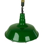 GloboStar® CRANE 01408 Vintage Industrial Κρεμαστό Φωτιστικό Οροφής Μονόφωτο 1 x E27 Πράσινο Λευκό Μεταλλικό Καμπάνα Πλέγμα με Μπεζ Σχοινί Φ36 x Υ31cm