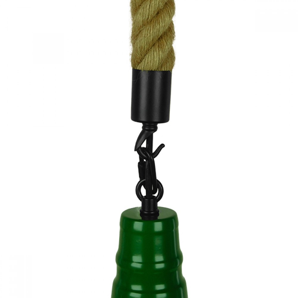 GloboStar® CRANE 01408 Vintage Industrial Κρεμαστό Φωτιστικό Οροφής Μονόφωτο 1 x E27 Πράσινο Λευκό Μεταλλικό Καμπάνα Πλέγμα με Μπεζ Σχοινί Φ36 x Υ31cm