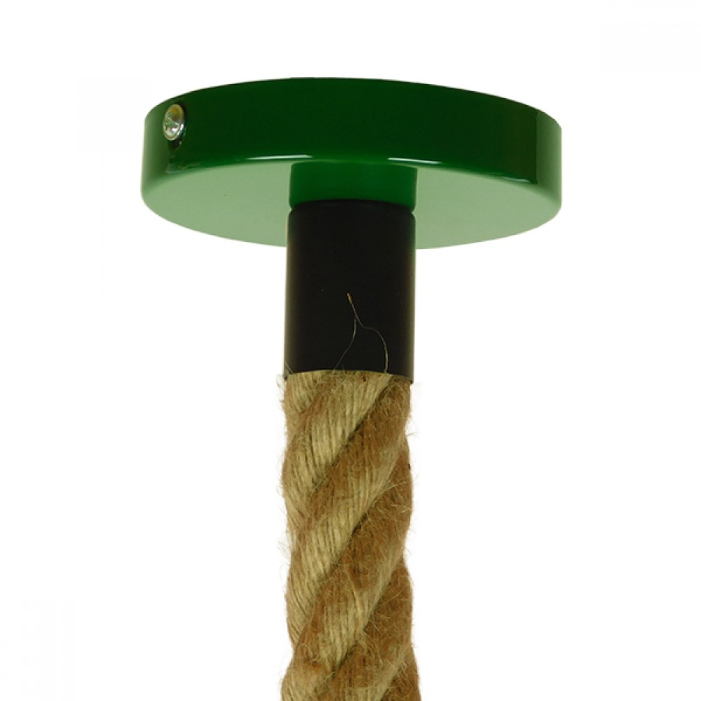 GloboStar® CRANE 01408 Vintage Industrial Κρεμαστό Φωτιστικό Οροφής Μονόφωτο 1 x E27 Πράσινο Λευκό Μεταλλικό Καμπάνα Πλέγμα με Μπεζ Σχοινί Φ36 x Υ31cm