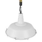 GloboStar® CRANE 01409 Vintage Industrial Κρεμαστό Φωτιστικό Οροφής Μονόφωτο 1 x E27 Λευκό Ματ Μεταλλικό Καμπάνα Πλέγμα με Μπεζ Σχοινί Φ36 x Υ31cm