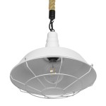 GloboStar® CRANE 01409 Vintage Industrial Κρεμαστό Φωτιστικό Οροφής Μονόφωτο 1 x E27 Λευκό Ματ Μεταλλικό Καμπάνα Πλέγμα με Μπεζ Σχοινί Φ36 x Υ31cm