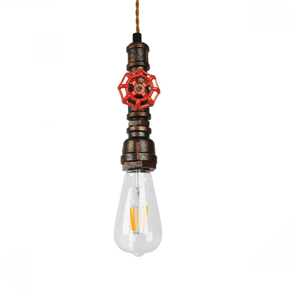 GloboStar® FAUCET 01414 Vintage Industrial Κρεμαστό Φωτιστικό Οροφής Μονόφωτο 1 x E27 Καφέ Σκουριά Μεταλλικό Μ5 x Π7.5 x Y20cm