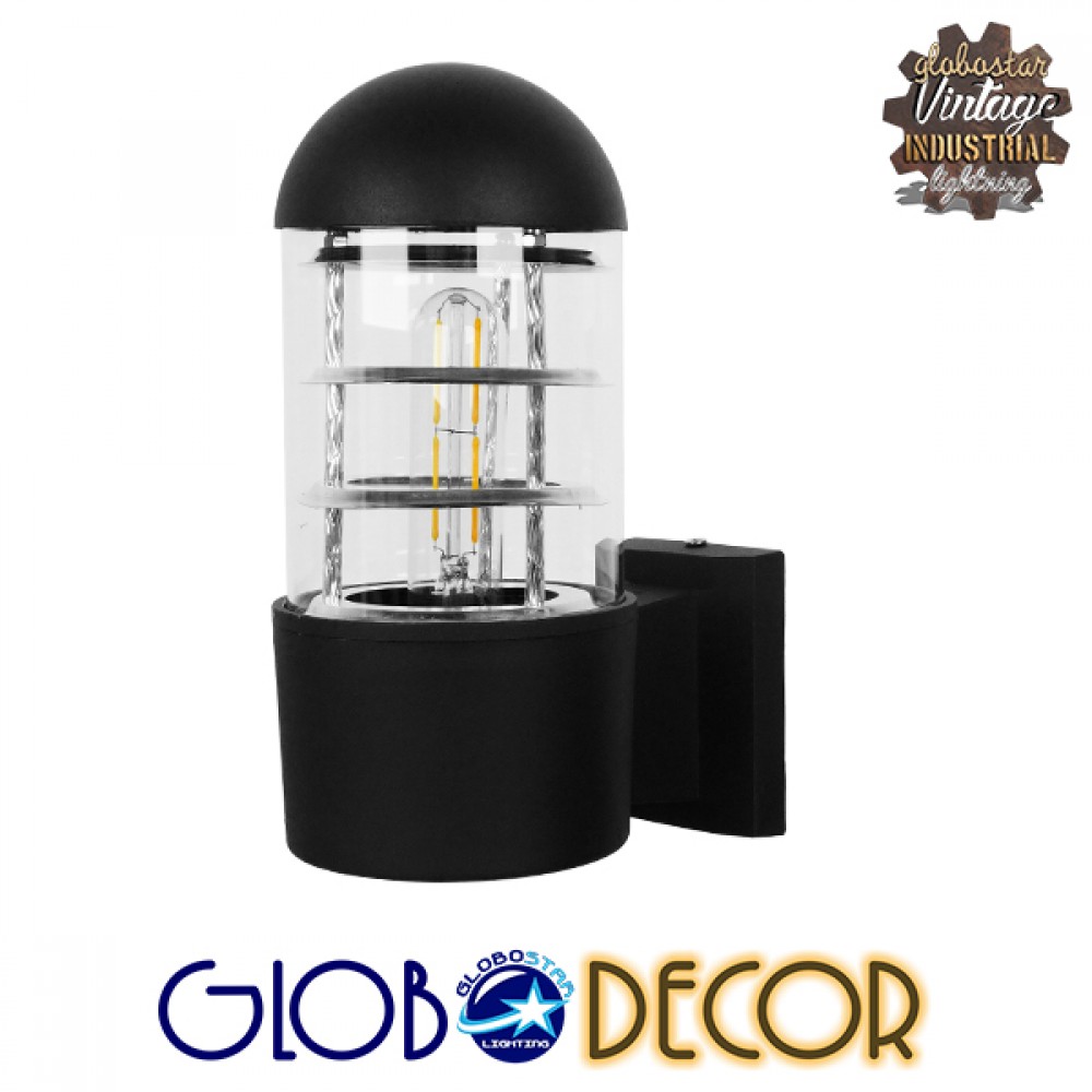 GloboStar® NEWI 01419 Μοντέρνο Επιτοίχιο Φωτιστικό Απλίκα Μονόφωτο 1 x E27 IP20 Μαύρο & Ασημί Μέταλλο με Διάφανο Γυαλί - Μ11 x Π17 x Υ23cm
