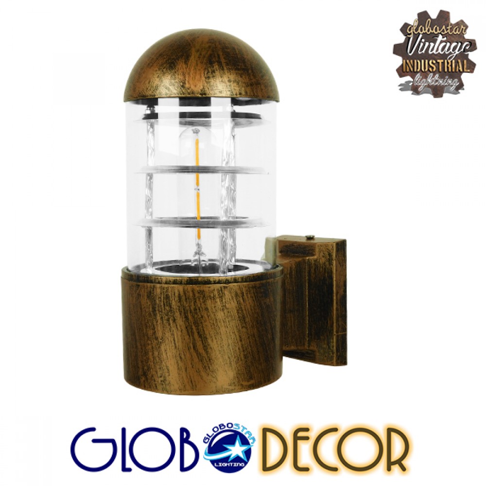 GloboStar® NEWI 01420 Μοντέρνο Επιτοίχιο Φωτιστικό Απλίκα Μονόφωτο 1 x E27 IP20 Μπρούτζινο & Ασημί Μέταλλο με Διάφανο Γυαλί - Μ11 x Π17 x Υ23cm