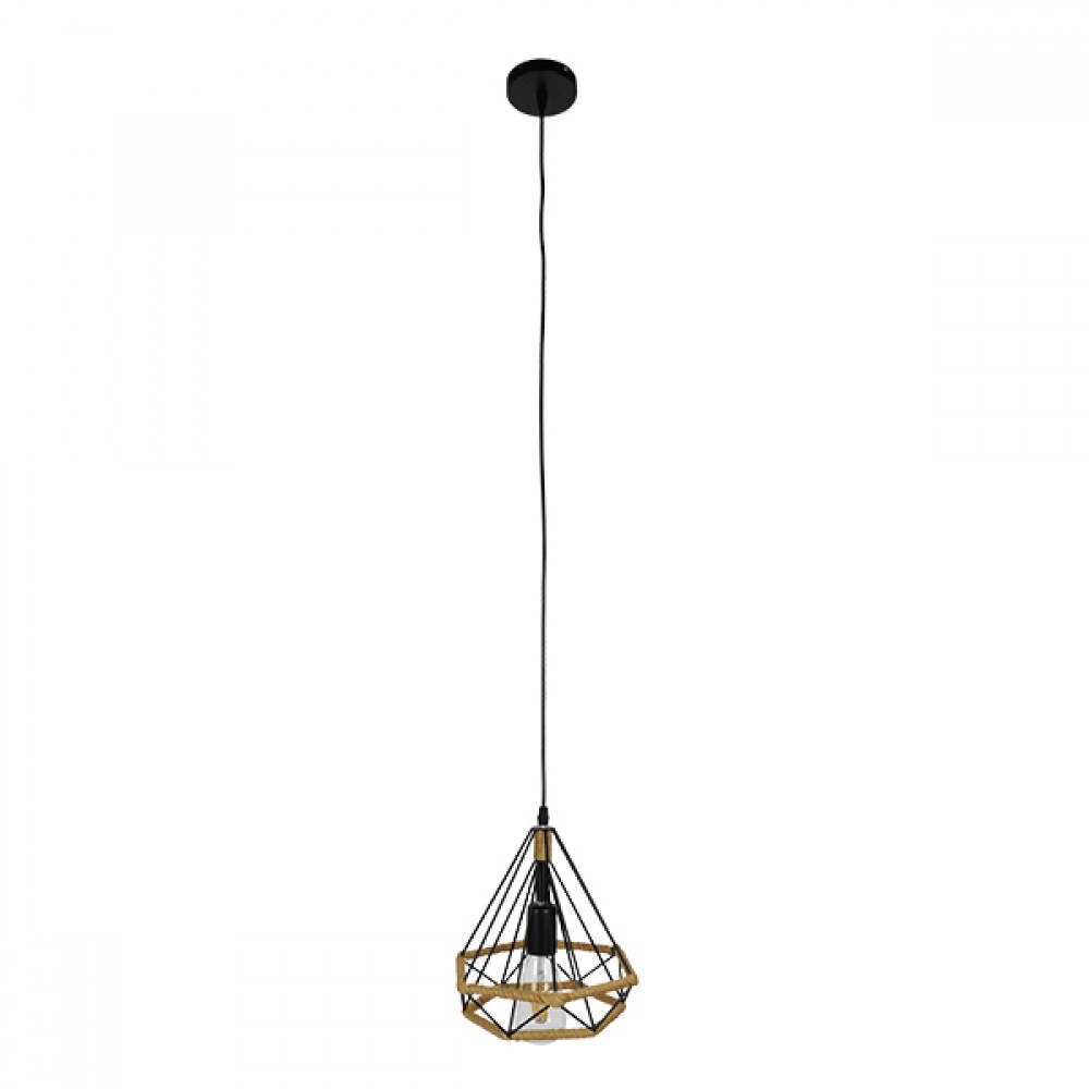 GloboStar® FLUTED 01421 Vintage Κρεμαστό Φωτιστικό Πλέγμα Μονόφωτο 1 x E27 IP20 Μαύρο Μέταλλο με Μπεζ Σχοινί - Μ25 x Π25 x Y24cm