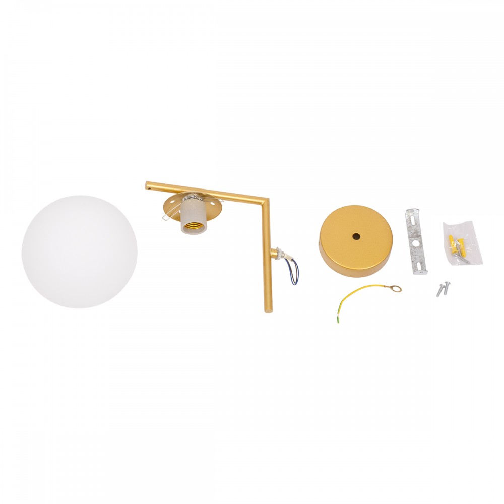 GloboStar® JADA 01426 Μοντέρνο Φωτιστικό Τοίχου Απλίκα Μονόφωτο Μεταλλικό Χρυσό με Λευκό Ματ Γυαλί Μ15 x Π21.5 x Υ18cm