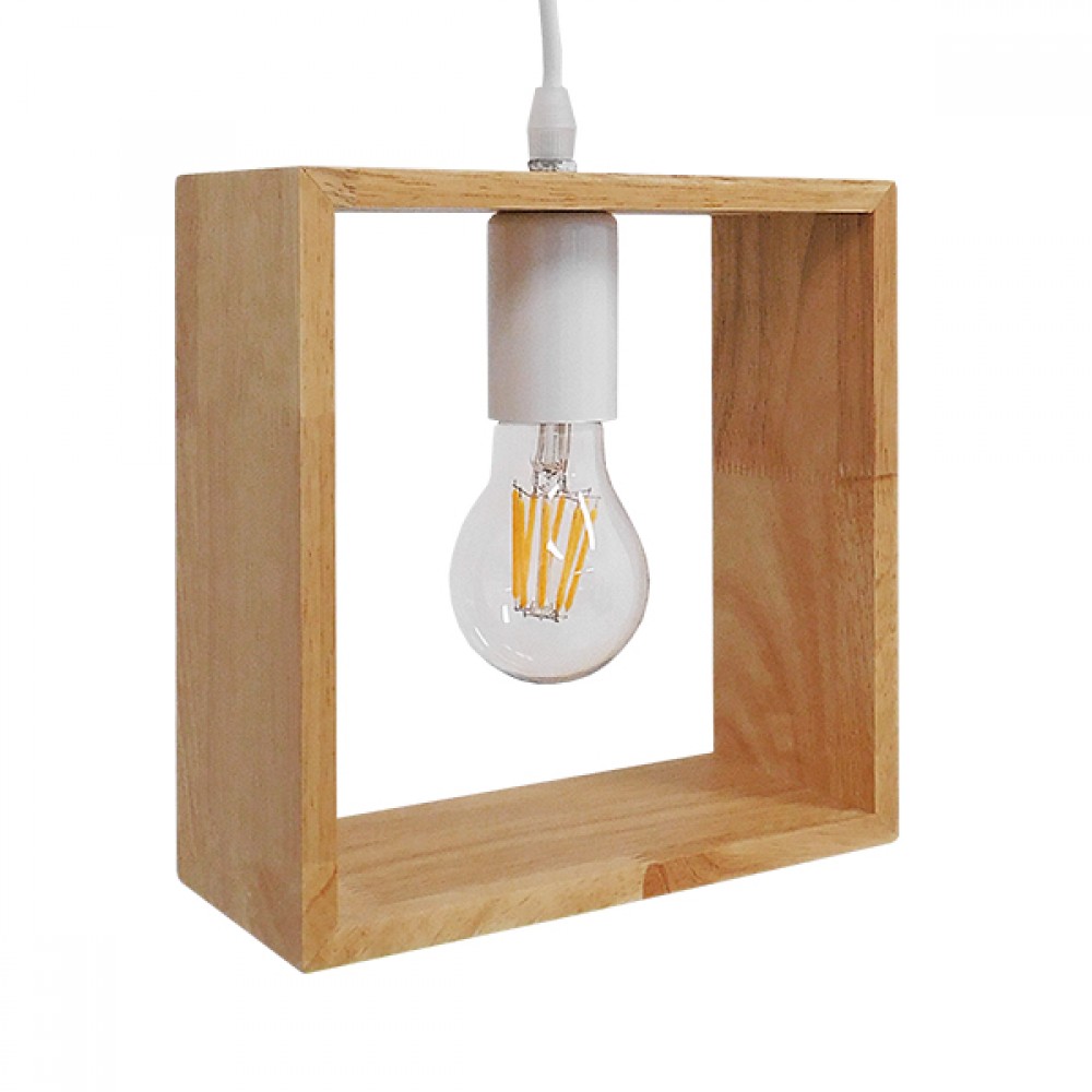 GloboStar® ELISE 01428 Μοντέρνο Κρεμαστό Φωτιστικό Οροφής Μονόφωτο 1 x E27 Μπεζ Ξύλινο Δρυς Μ20 x Π8 x Υ23cm