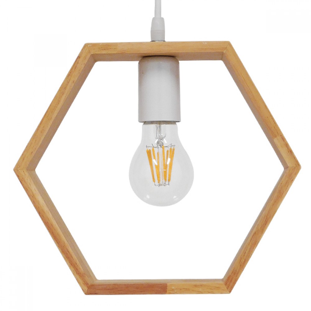 GloboStar® ELISE 01429 Μοντέρνο Κρεμαστό Φωτιστικό Οροφής Μονόφωτο 1 x E27 Μπεζ Ξύλινο Δρυς Μ26 x Π8 x Υ25cm