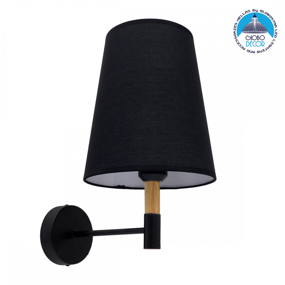 GLOBOSTAR® LYDFORD 01432 Μοντέρνο Φωτιστικό Τοίχου - Απλίκα με Ντουί 1 x E27 AC 220-240V IP20 - Μαύρο - Μ20 x Π28 x Υ36cm