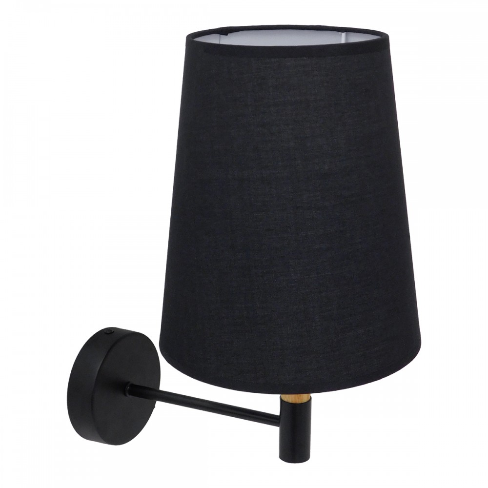 GloboStar® LYDFORD 01432 Μοντέρνο Φωτιστικό Τοίχου Απλίκα Μονόφωτο Μαύρο με Μπέζ Ξύλο Μεταλλικό Φ20 x Y36cm