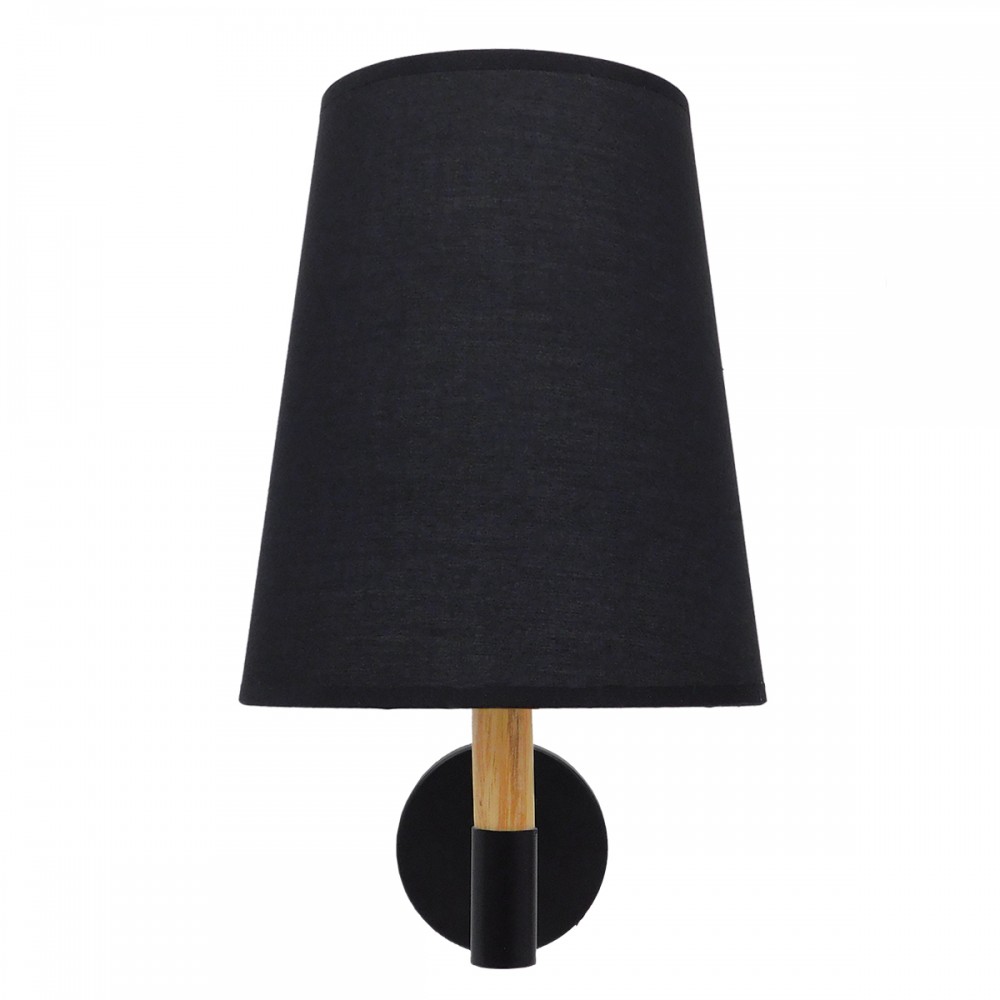 GloboStar® LYDFORD 01432 Μοντέρνο Φωτιστικό Τοίχου Απλίκα Μονόφωτο Μαύρο με Μπέζ Ξύλο Μεταλλικό Φ20 x Y36cm