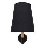GloboStar® LYDFORD 01432 Μοντέρνο Φωτιστικό Τοίχου Απλίκα Μονόφωτο Μαύρο με Μπέζ Ξύλο Μεταλλικό Φ20 x Y36cm