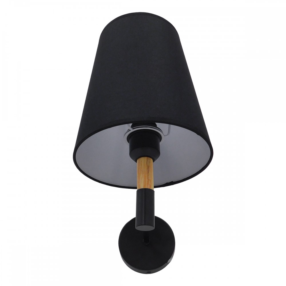 GloboStar® LYDFORD 01432 Μοντέρνο Φωτιστικό Τοίχου Απλίκα Μονόφωτο Μαύρο με Μπέζ Ξύλο Μεταλλικό Φ20 x Y36cm