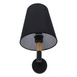 GloboStar® LYDFORD 01432 Μοντέρνο Φωτιστικό Τοίχου Απλίκα Μονόφωτο Μαύρο με Μπέζ Ξύλο Μεταλλικό Φ20 x Y36cm
