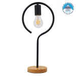 GloboStar® HONOR ROUND 01434 Μοντέρνο Επιτραπέζιο Φωτιστικό Πορτατίφ Μονόφωτο Μαύρο Μεταλλικό με Ξύλινη Βάση Δρυς Φ20 x Υ42cm