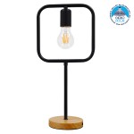 GloboStar® HONOR SQUARE 01435 Μοντέρνο Επιτραπέζιο Φωτιστικό Πορτατίφ Μονόφωτο Μαύρο Μεταλλικό με Ξύλινη Βάση Δρυς Μ20 x Π20 x Υ42cm